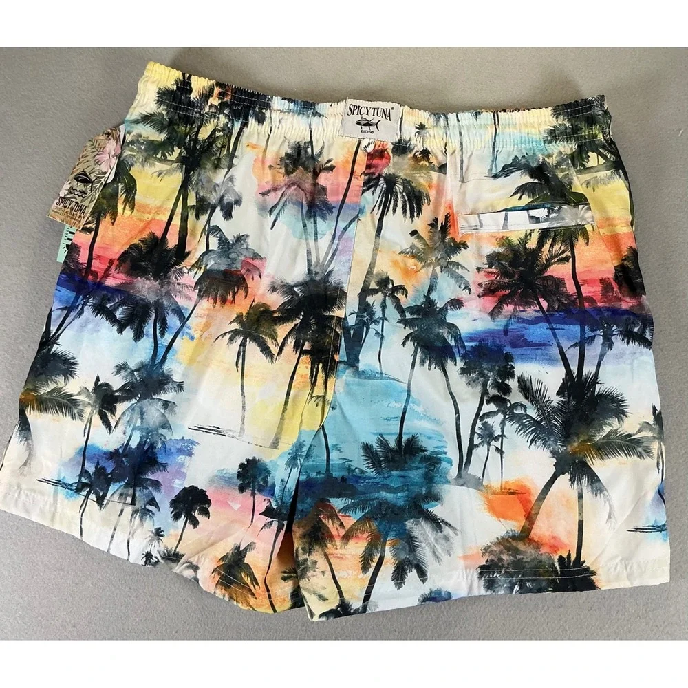Spicy Tuna Men's 2XL NWT Tropical Palm Tree Swim Trunks Beach Shorts